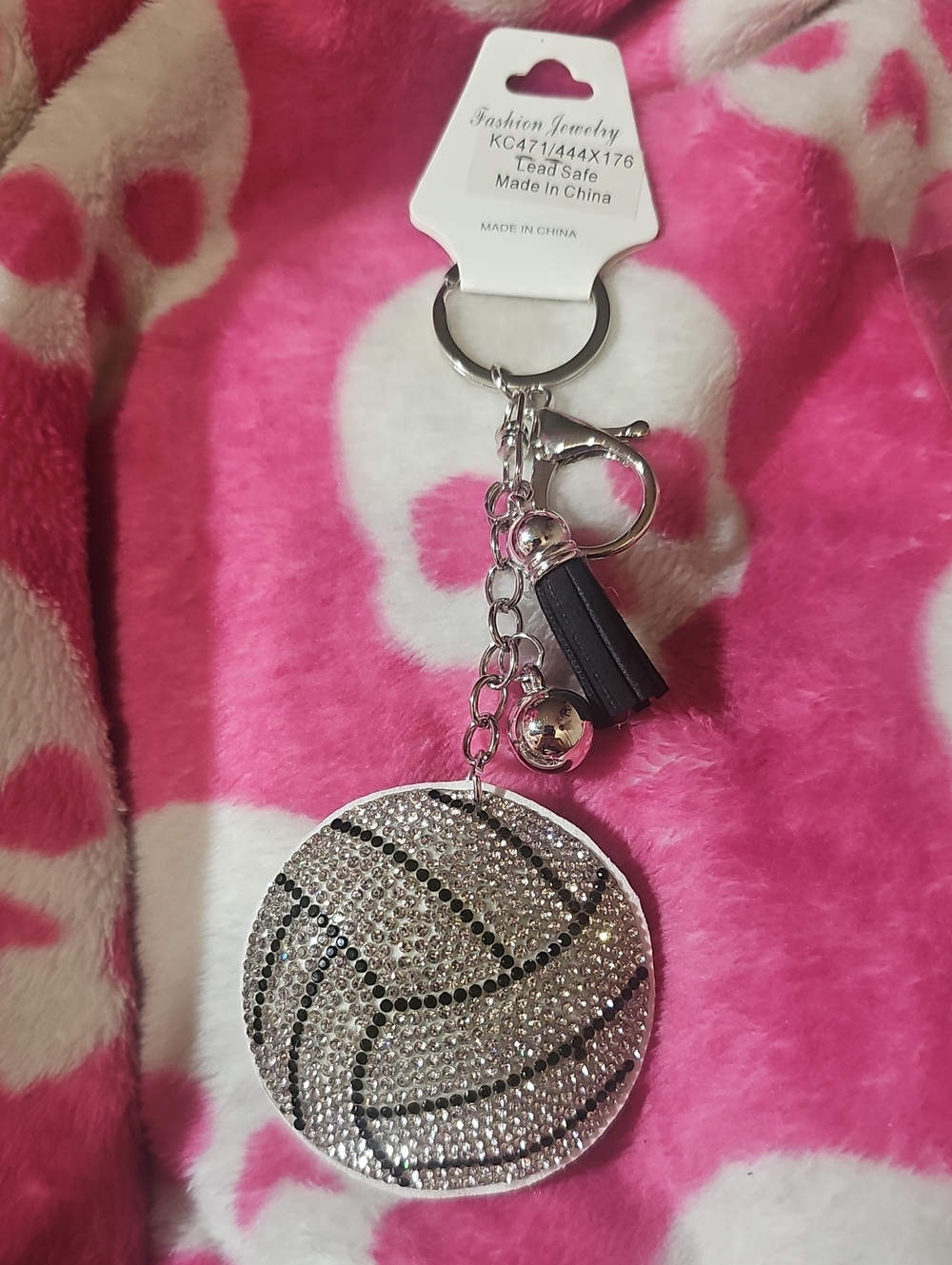 NWT RHINESTONE WHITE AND BLACK VOLLEYBALL Keychain